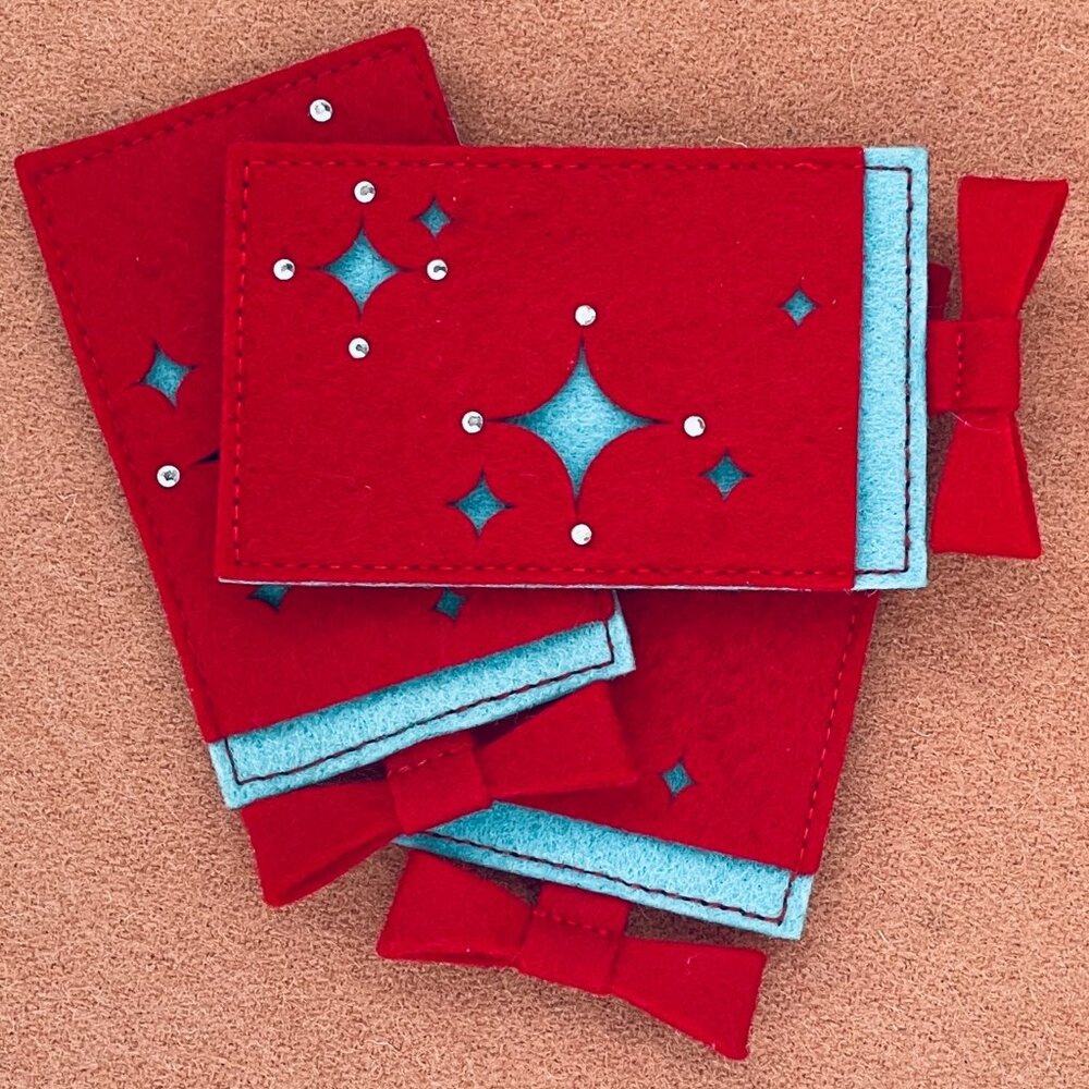 STARBUCKS RARE EMBELLISHED CUT OUT FELT GIFT CARD HOLDERS - SET OF 3 - NEW!